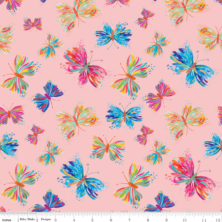 Fat Quarter - Kindness Always - Butterflies on Pink - EttaVee - Riley Blake - Cotton Fabric