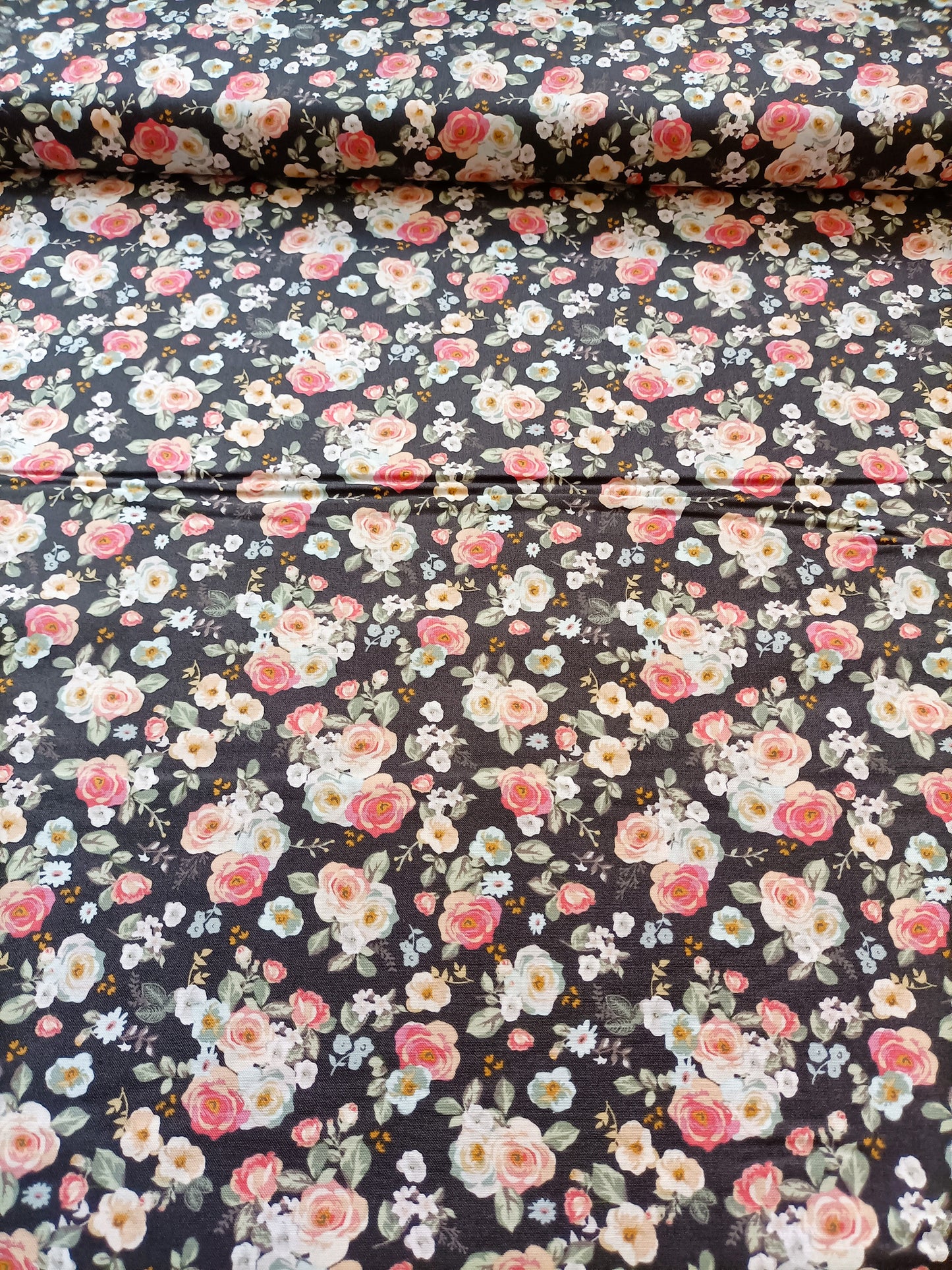 Cotton Fabric - Gingham Gardens Floral Charcoal - Riley Blake