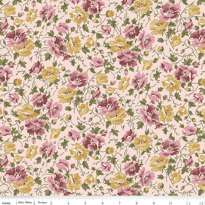 Fat Quarter - Midnight Garden Flowers in Blush - Gerri Robinson - Riley Blake - Cotton Fabric