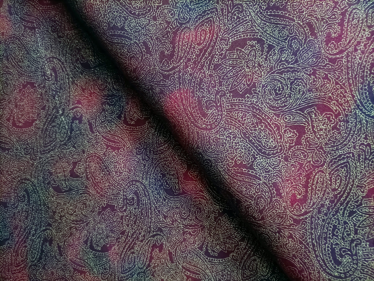 Cotton Fabric - Paisley Maroon Metallic Holiday Joy