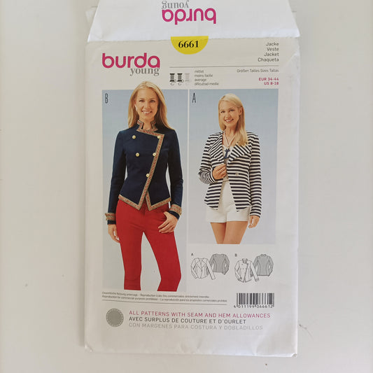 Burda 6661 ladies jacket pattern, Sizes 8 to 18