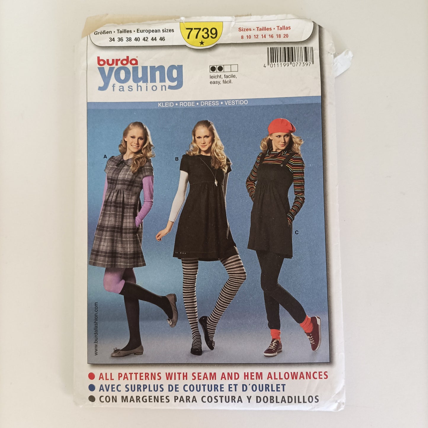 Burda Young 7739, dress pattern, Sizes 8 to 20