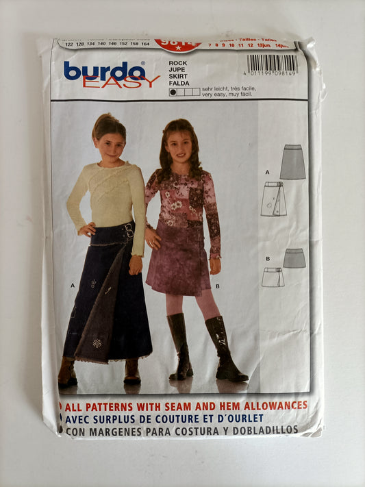 Burda 9814, Kids skirt pattern, Size 7 to junior 14