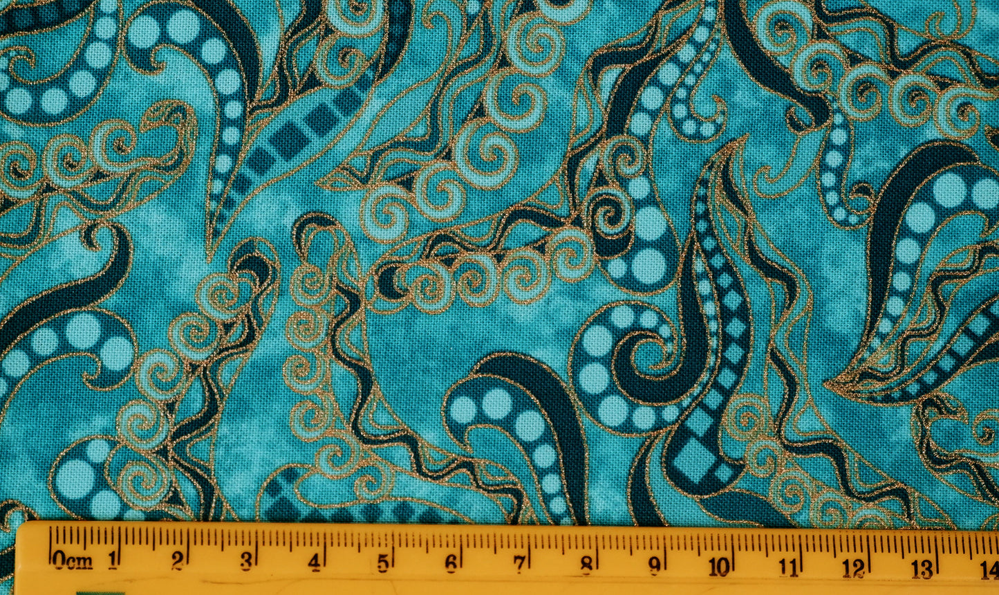 Cotton Fabric - Holey Scrolls Teal - Dog On It