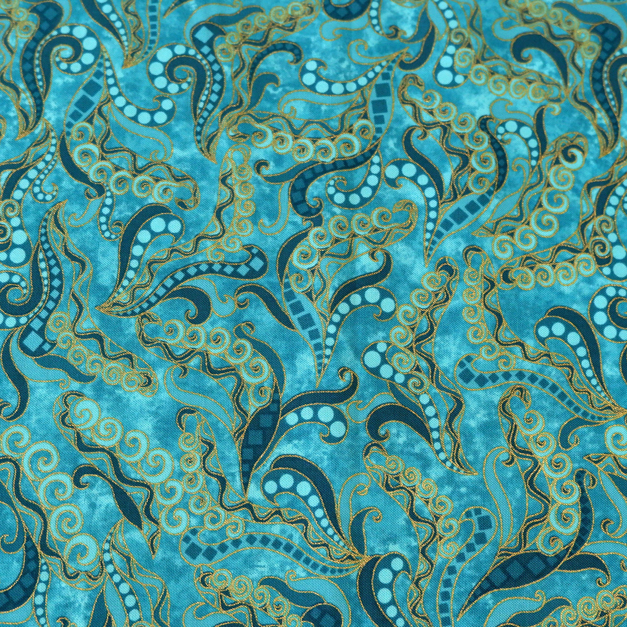 Cotton Fabric - Holey Scrolls Teal - Dog On It