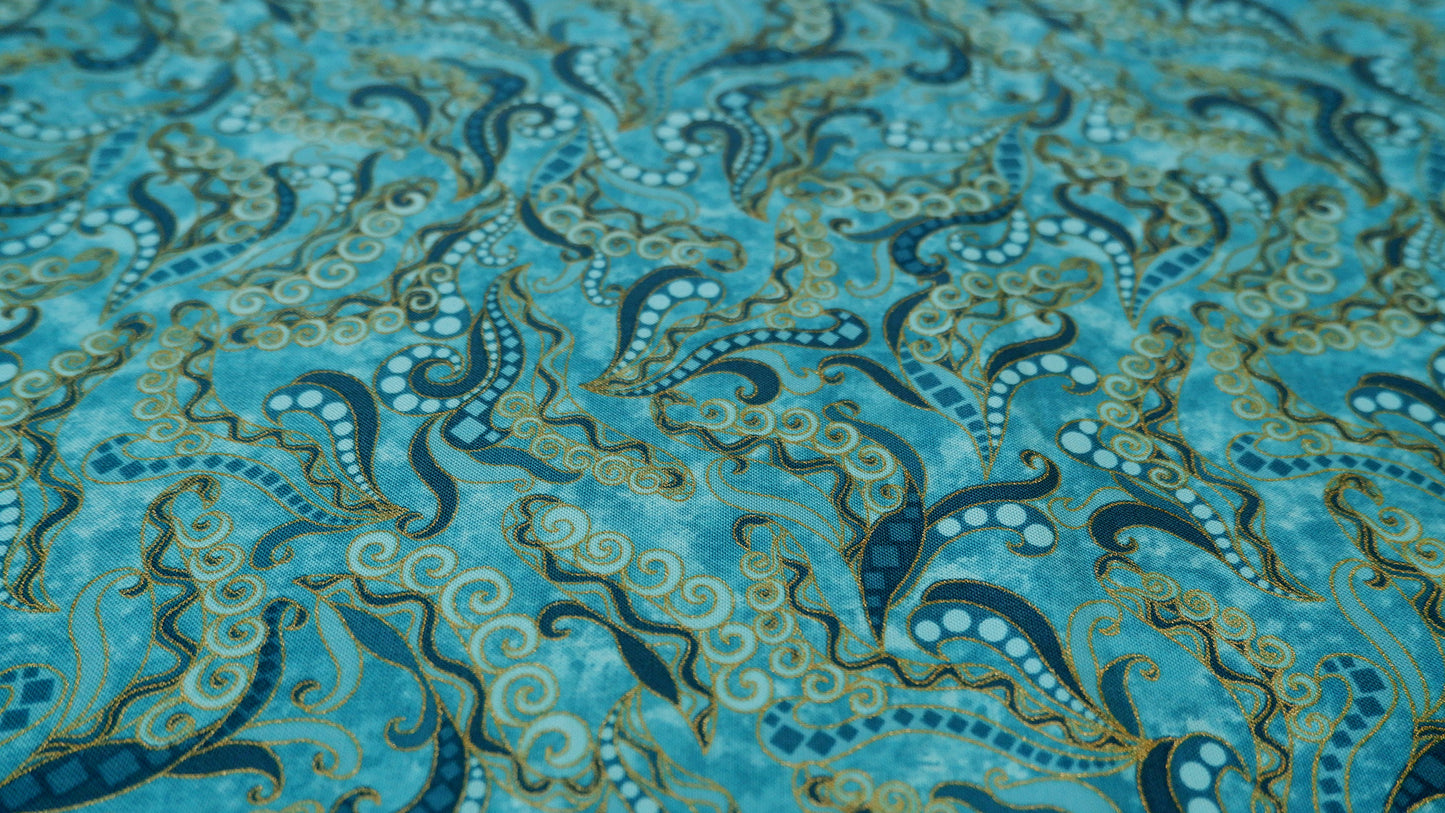 Cotton Fabric - Holey Scrolls Teal - Dog On It