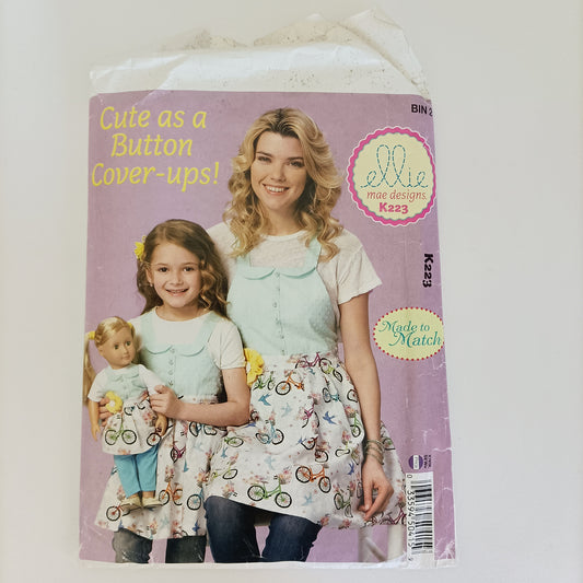 Ellie Mae Designs K223, Misses', Girls' and 18" Doll aprons pattern