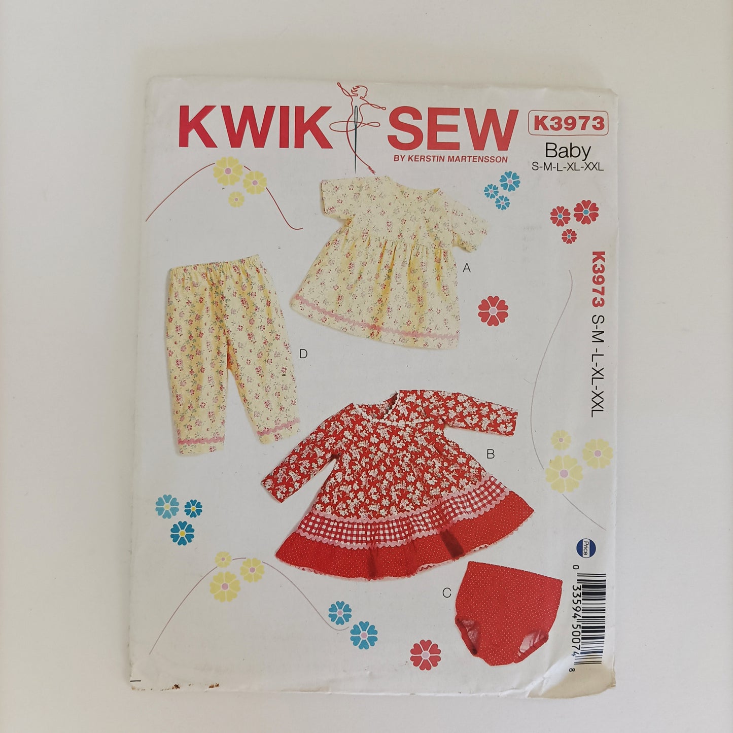 Kwik Sew K3973, baby top dress panties and pants pattern, sizes S - XXL