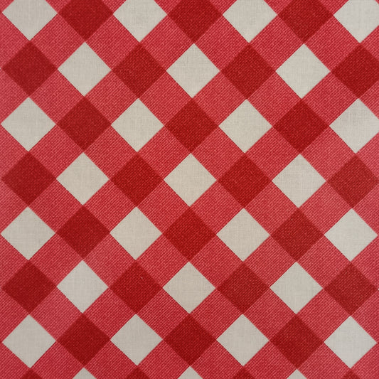 Red and white check laminated cotton