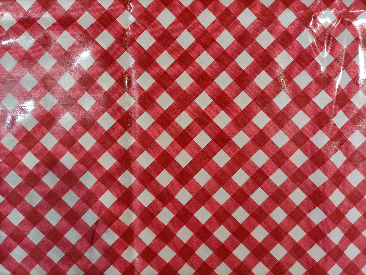 Red and white check laminated cotton