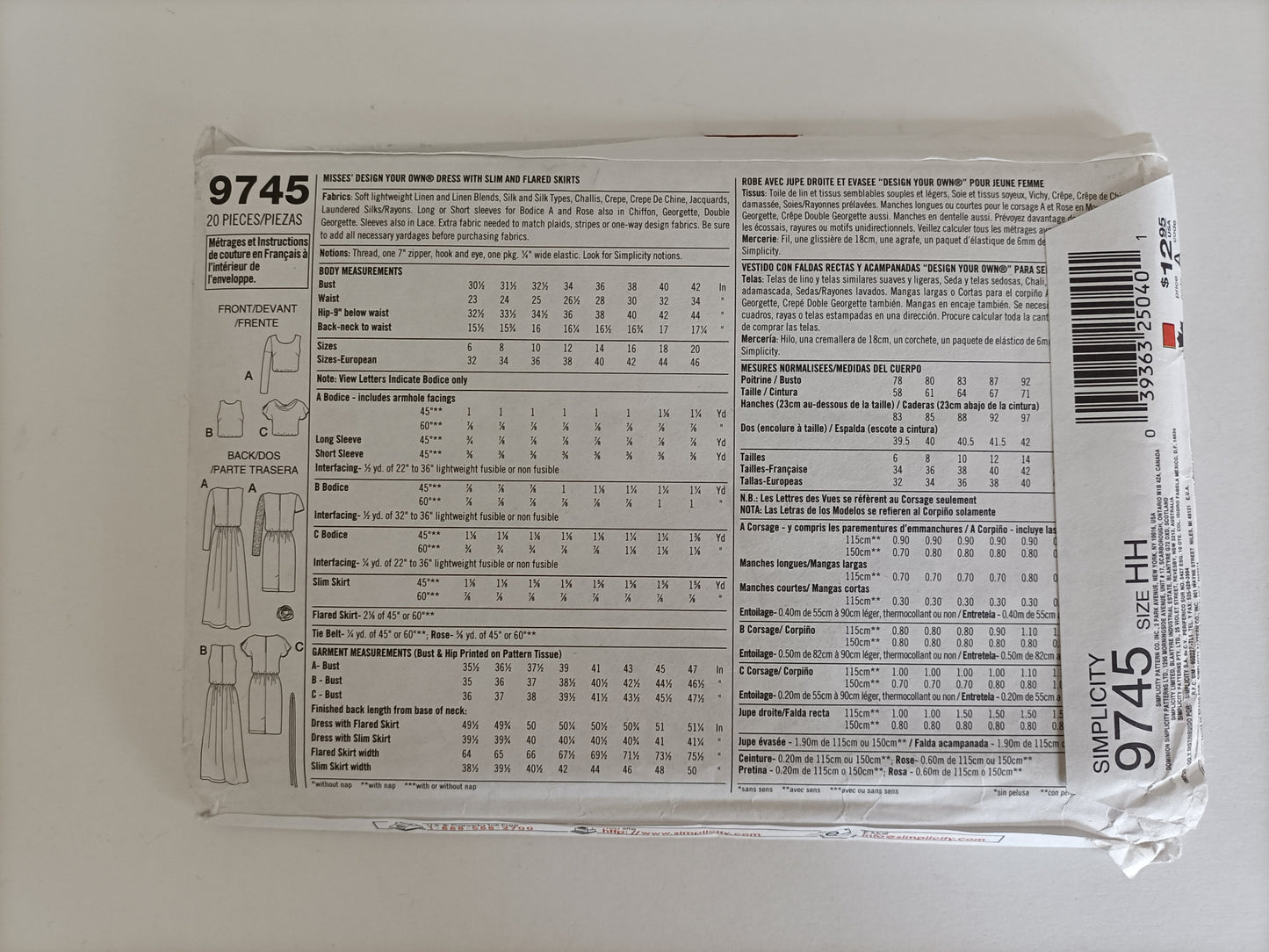 Simplicity 9745, Misses dress pattern, Sizes 6 - 12